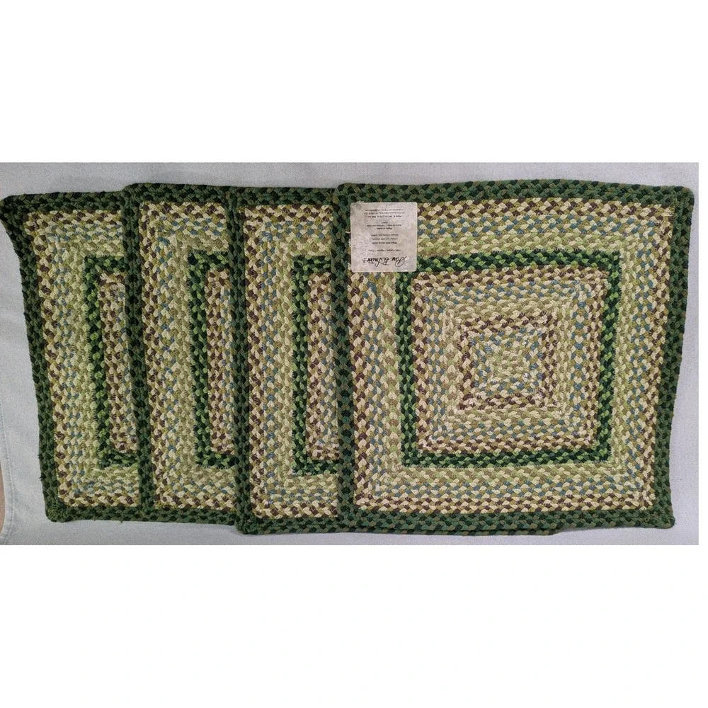 Park B. Smith Braided Placemats  OS Green EXCELLENT Cotton Farmhouse Set 4